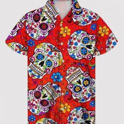 Skull Flower Red Hawaiian Shirt