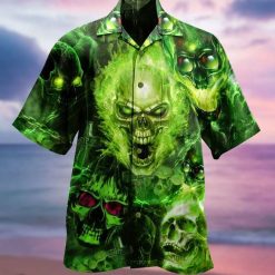 Skull Green Print Hawaiian Shirt