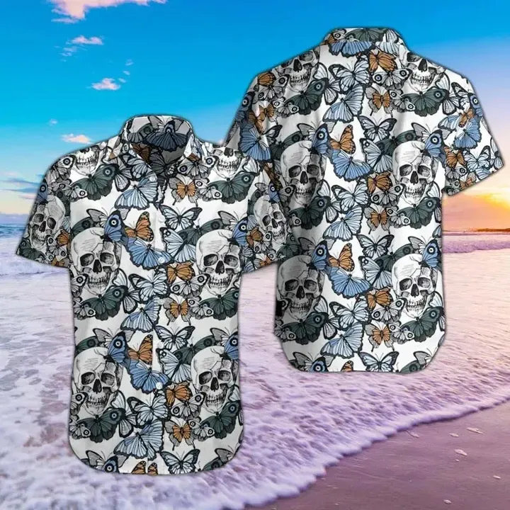 Skulls And Butterflies Hawaiian Shirt
