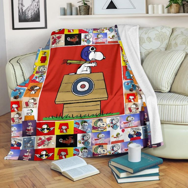 Snoopy And Woodstock Aviator Fleece Blanket, Premium Comfy Sofa Throw Blanket Gift