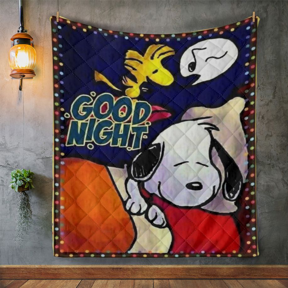 Snoopy And Woodstock Peanuts Quilt Blanket, Snoopy Quote Good Night Quilt Blanket