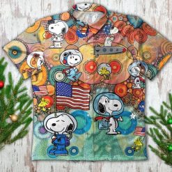 Snoopy Astronaut Button Cartoon Peanuts Hawaiian Shirt