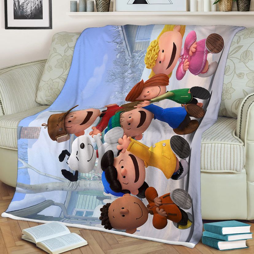 Snoopy Fleece Blanket Gift For Fan, Peanuts All Character Snoopy Comfy Sofa Throw Blanket Gift