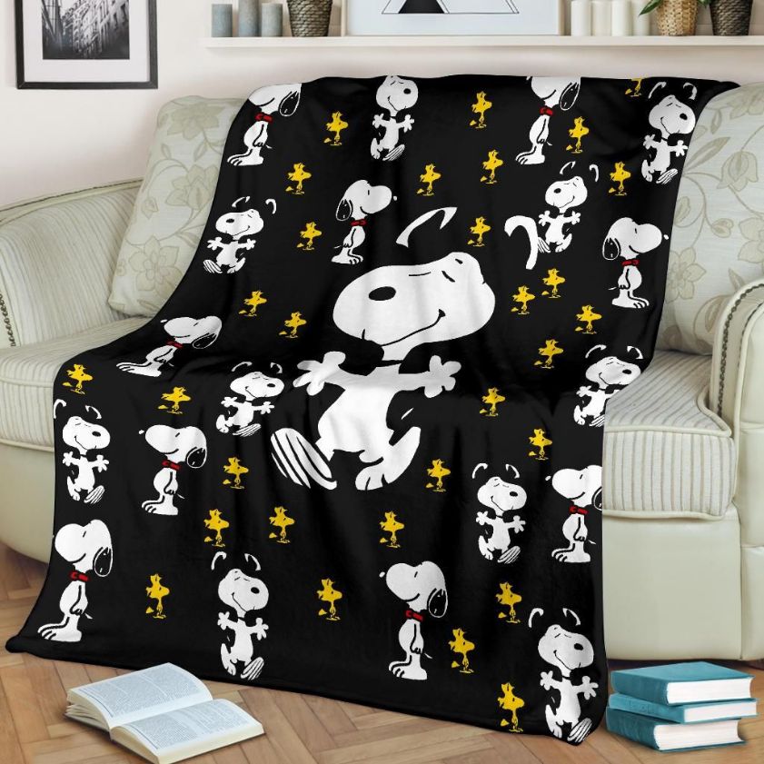 Snoopy Friendship With Woodstock Fleece Blanket, Premium Comfy Sofa Throw Blanket Gift