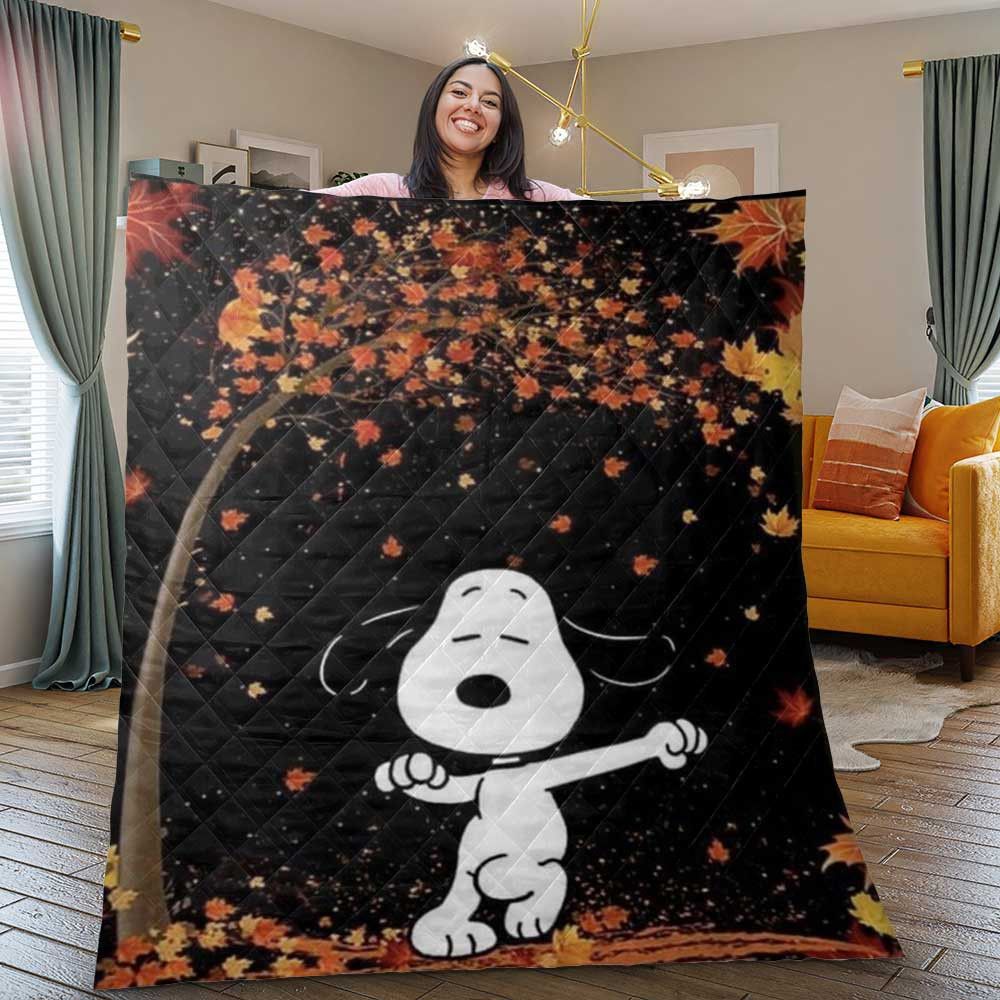 Snoopy Quilt Blanket, Gift For Fan, Peanuts Snoopy Dance Quilt Blanket