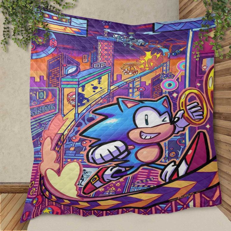 Sonic Mania Studio Zone Funny Movies Christmas Gifts Lover Quilt Blanket,sonic Quilt Blanket