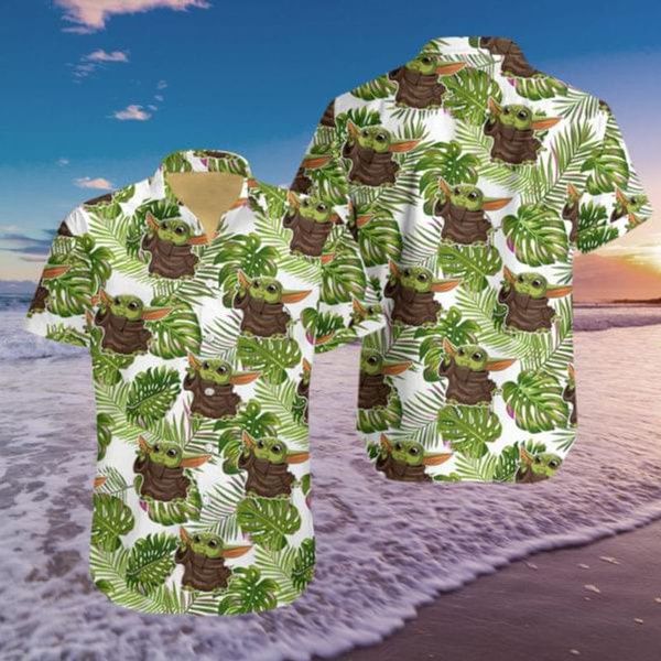 Star Wars Baby Yoda Reaching Tropical Leaf Hawaiian Shirt