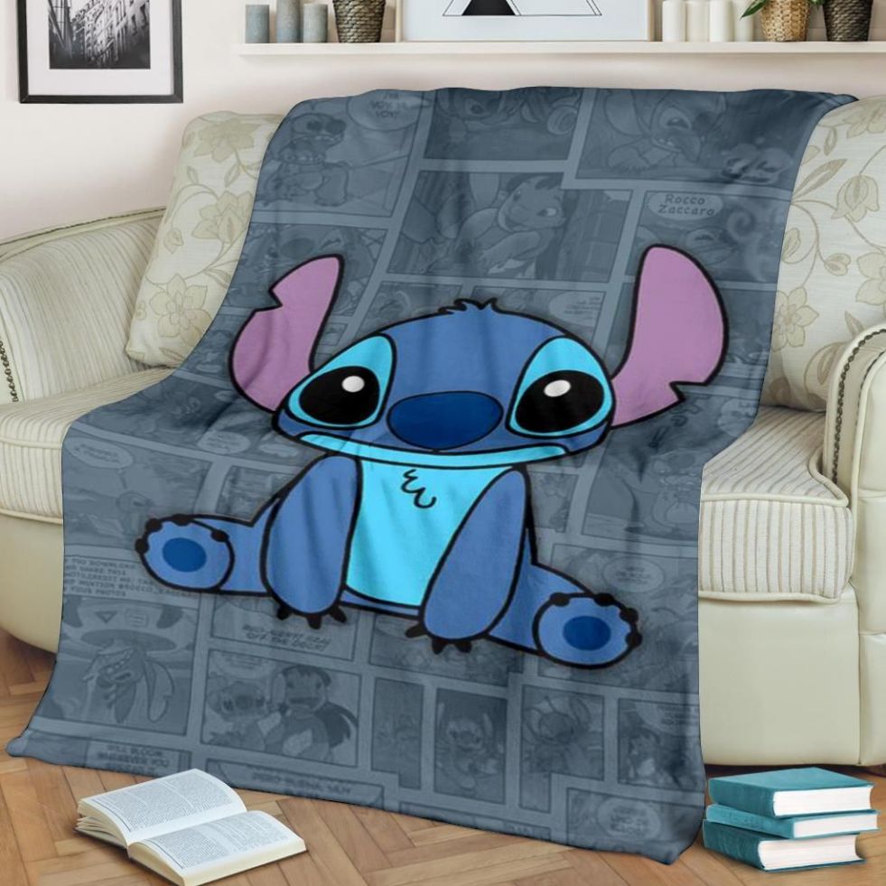 Stitch Cartoon Disney Fleece Blanket Gift For Fan, Premium Comfy Sofa Throw Blanket Gift
