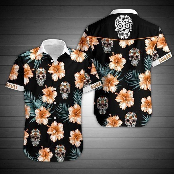 Sugar Skull And Floral Hawaiian Shirt