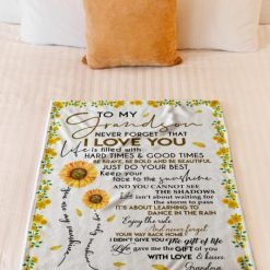 Sunflower You Are My Sunshine To My Grandson Never Forget That I Love You Kisses Grandma Fleece Blanket Quilt Blanket