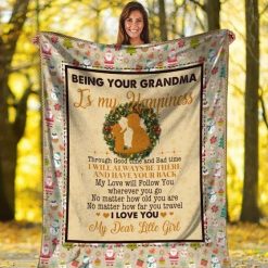 Thanksgiving Being Your Grandma Is My Happiness Flower Fleece Blanket For Grandma