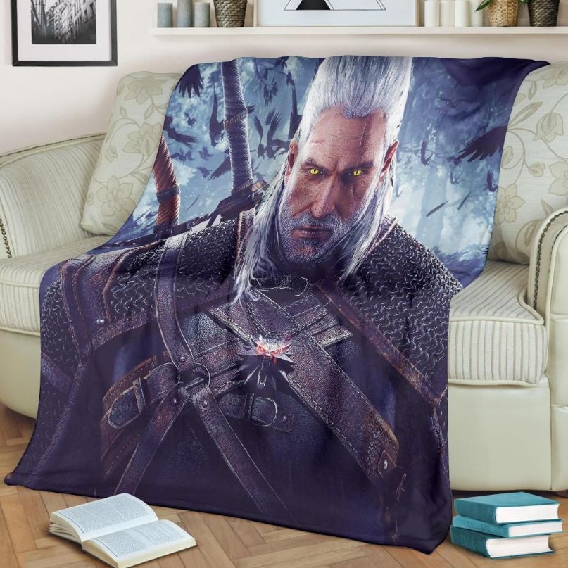 The Witcher Geralt Fleece Blanket Gift For Fan, Premium Comfy Sofa Throw Blanket Gift