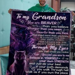 To Grandson Grandma Wolf Braver Blanket Fleece Blanket Quilt Blanket