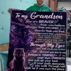 To Grandson Grandpa Wolf Braver Blanket Fleece Blanket Quilt Blanket