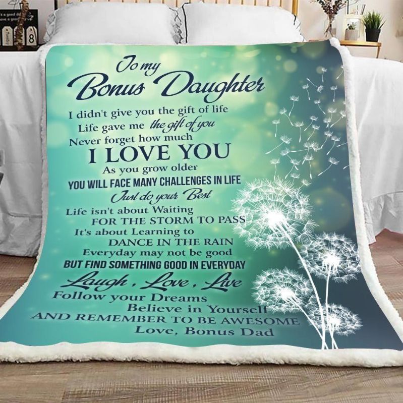 To My Bonus Daughter I Love You Fleece Blanket For Daughter From Dad To Daughter