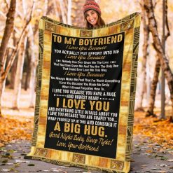 To My Boyfriend I Love You A Big Hug From Girlfriend Fleece Blanket Quilt Blanket