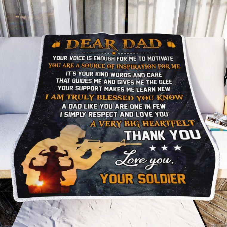 To My Dad Your Voice Is Enough For Me To Motivate Fleece Blanket For Family Birthday Anniversary Army Military Veteran Bedding