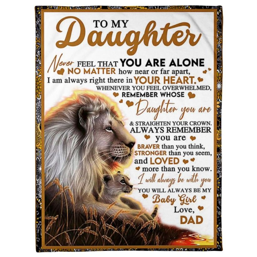 To My Daughter Lion Dad Fleece Blanket Family Gift Home Decor