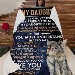 To My Daughter My Daughter Forever Wolf Fleece Blanket For Daughter From Dad To Daughter