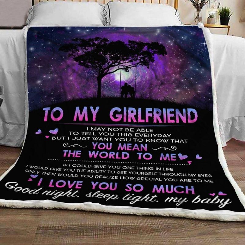 To My Girlfriend You Mean The World To Me Fleece Blanket Quilt Blanket For Girlfriend Lover On Valentine’s Day Anniversary