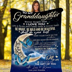 To My Granddaughter Butterfly Fleece Blanket Quilt Blanket I Love You To The Moon And Back Birthday Christmas For Granddaughter From Grandma