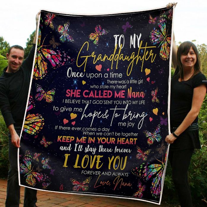 To My Granddaughter Butterfly Keep Me In Your Heart From Nana Fleece Blanket Quilt Blanket