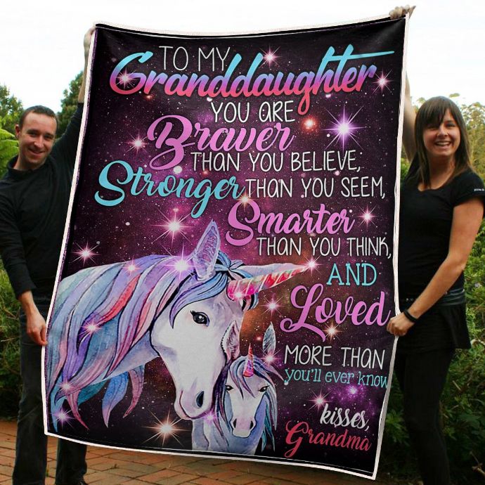 To My Granddaughter Unicorn You Aer Braver Stronger Smarter From Grandma Fleece Blanket Quilt Blanket