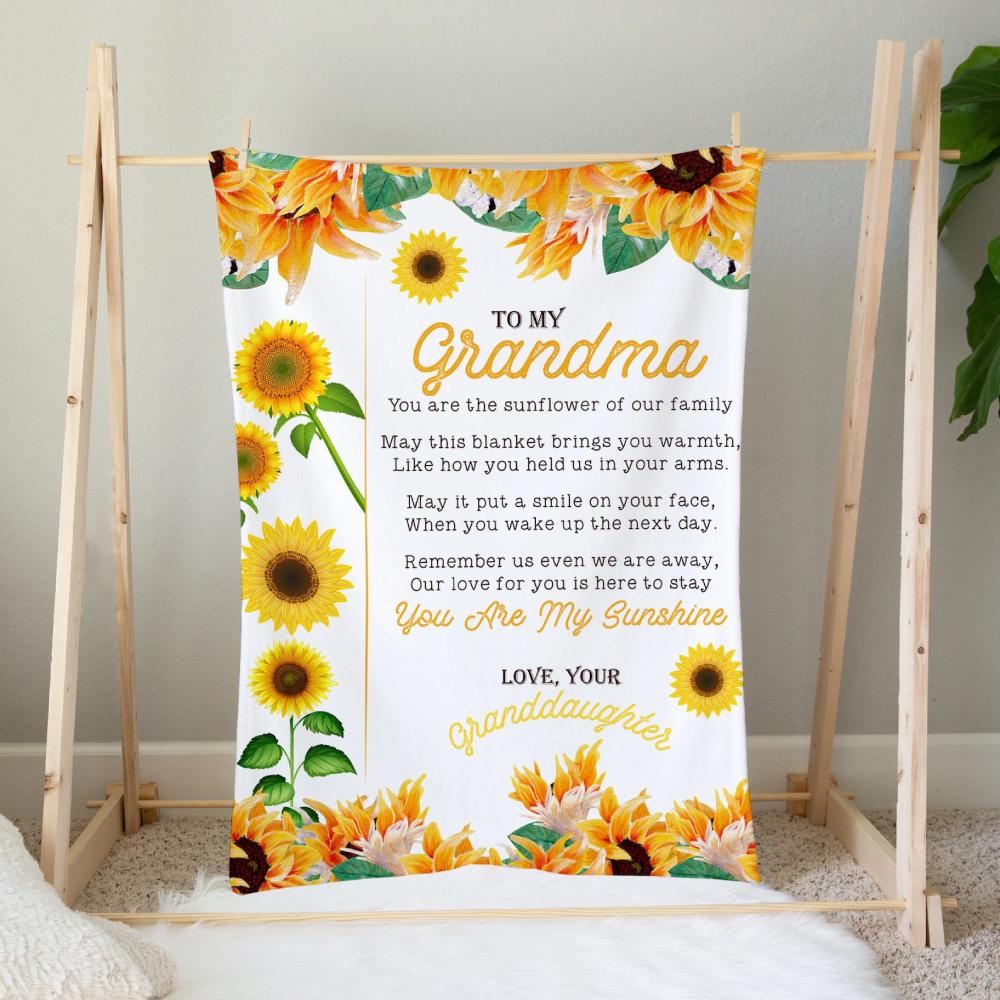 To My Grandma You Are Sunflower Of Our Family Fleece Blanket For Grandparents From Granddaughter For Grandson