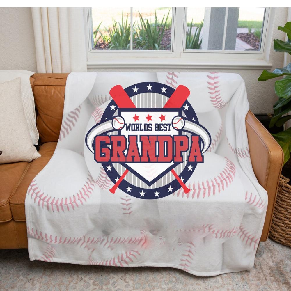 To My Grandpa World’s Best Grandpa Baseball Fleece Blanket For Grandparents From Granddaughter For Grandson