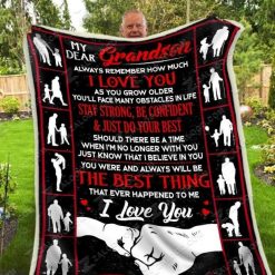 To My Grandson Fleece Blanket Quilt Blanket For Grandson I Love You Family Blanket
