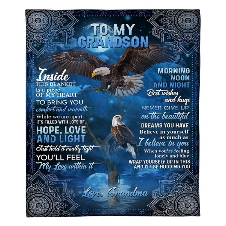 To My Grandson Hugging You Fleece Blanket Family Comfy Cozy