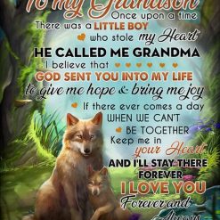To My Grandson I’ll Stay There Forever I Love You Forever And Always Wolf Fleece Blanket Birthday