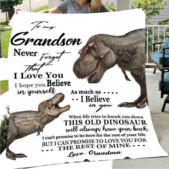 To My Grandson Never Forget That I Love You Dinosaur Fleece Blanket Quilt Blanket For Graduation Birthday For Grandson Birthday