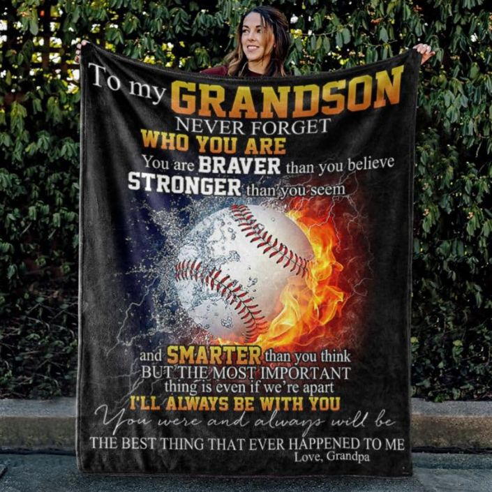 To My Grandson Never Forget Who You Are Fleece Blanket For Baseball Lovers For Grandson