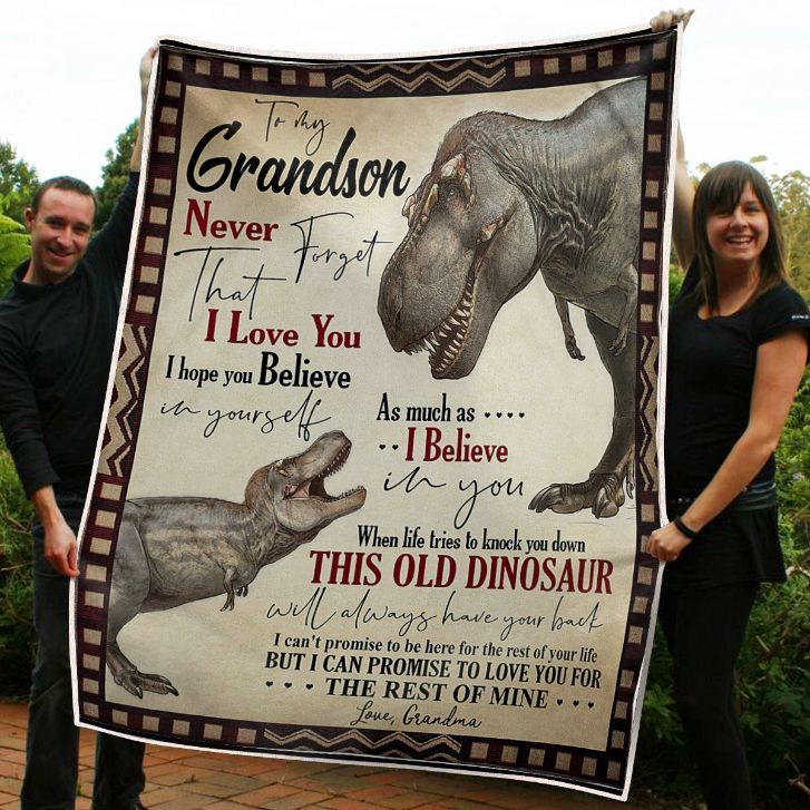 To My Grandson Old Dinosaur Believe In Yourself From Grandma Fleece Blanket Quilt Blanket