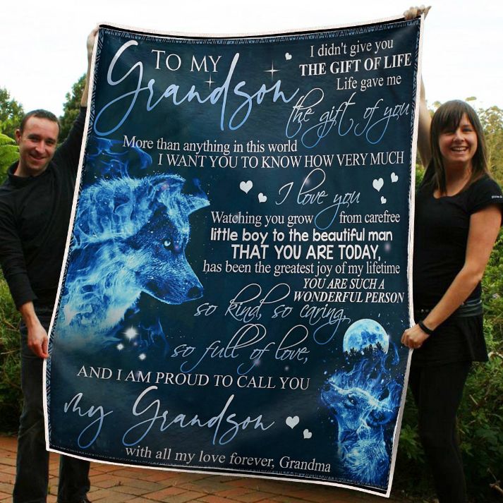 To My Grandson Wolf You Are So Kind Caring And Full Of Love From Grandma Fleece Blanket Quilt Blanket