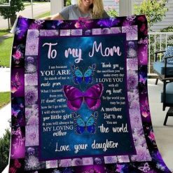 To My Mom Purple Butterfly Love You With All My Heart Fleece Blanket For Mom From Daughter