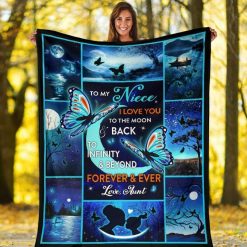 To My Niece I Love You To The Moon And Back Fleece Blanket Animal For Family Birthday Niece Butterflies Lover Sofa