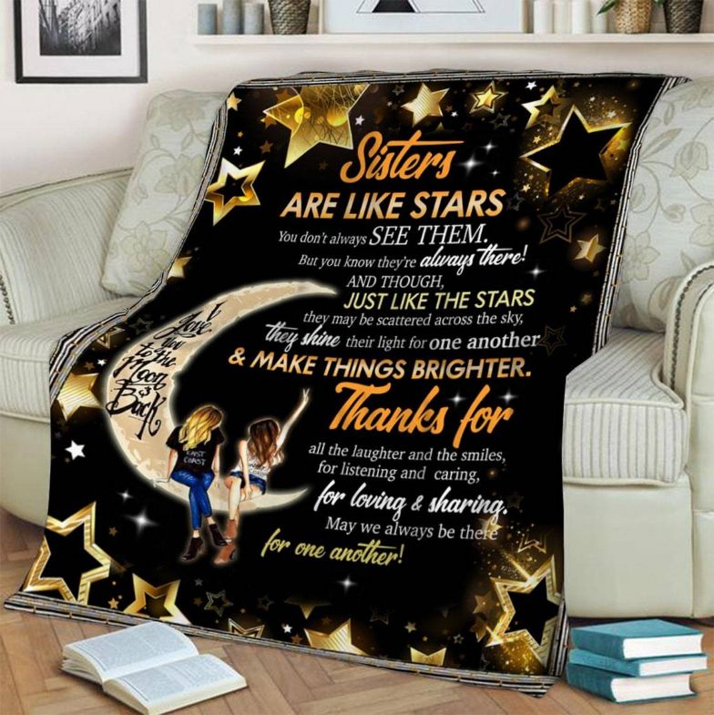 To My Sister Love You To The Moon Fleece Blanket For Sister Family Birthday