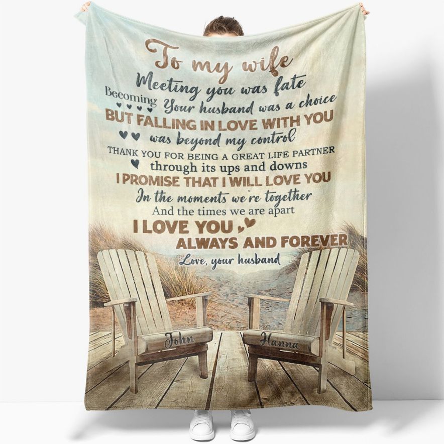 To My Wife Meeting You Was Fate Couple Chairs Personalized Blanket For Wife From Husband Birthday