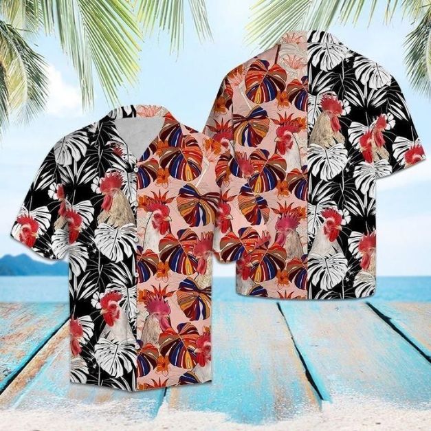 Tropical Rooster Floral Hawaiian Shirt