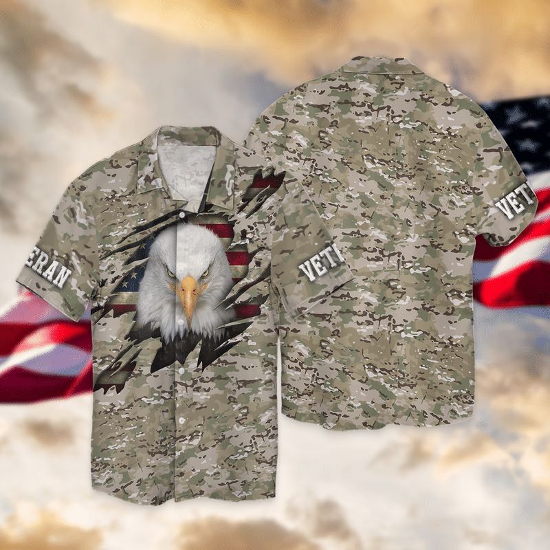 Veterans Eagle American Flag Hawaiian Shirt