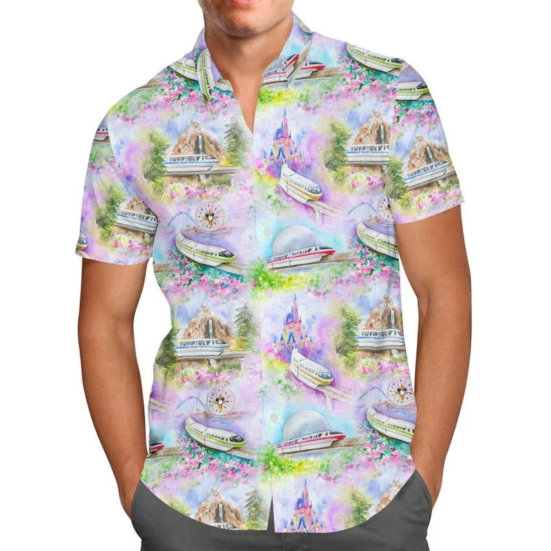 Watercolor Disney Monorail Hawaiian Shirt