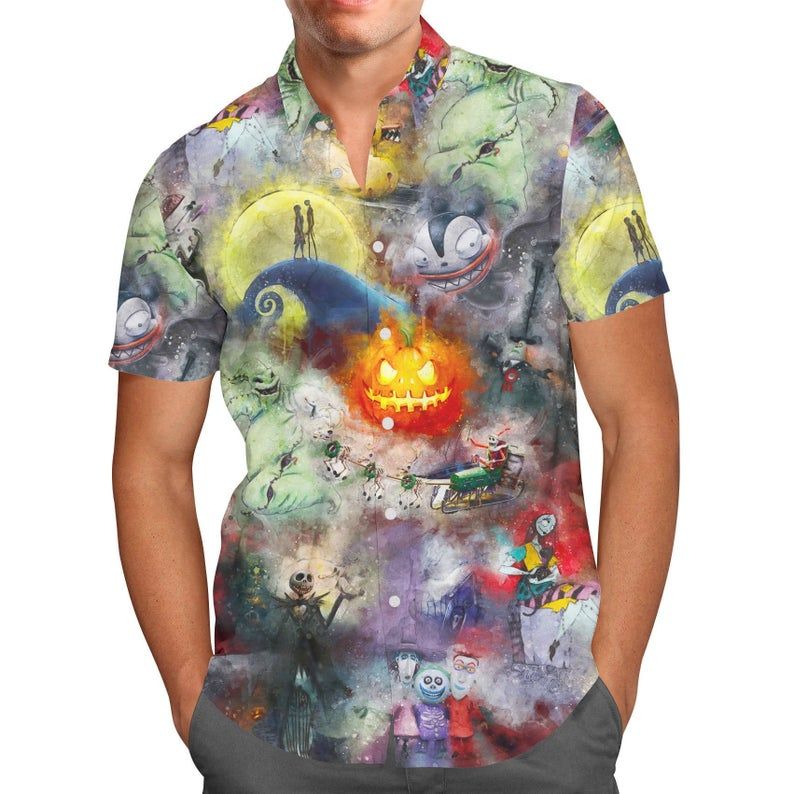 Watercolor Nightmare Before Christmas Disney Hawaiian Shirt