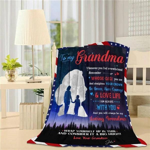 Whenever You Feel Overwhelmed Usa Blanket Personalized Grandma Family Fleece Blanket White Medium (50x60in)