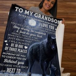 Wolf To My Grandson Remember How Much I Love You Fleece Blanket Quilt Blanket For Grandson