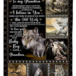 Wolf Tou My Grandson You’ll Always Be My Baby Boy Fleece Blanket From Grandma To Grandson Birthday