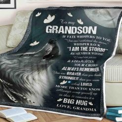 Wolf Blanket To My Grandson Whisper Back I Am The Storm Always Remember You Are Braver Stronger For Grandson Family