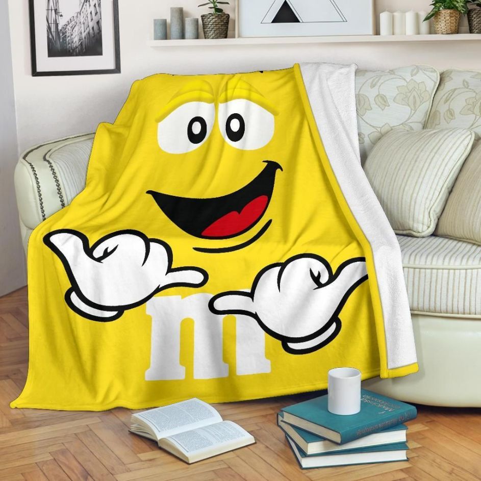 Yellow M&m Fleece Blanket Gift For Fan, Premium Comfy Sofa Throw Blanket Gift