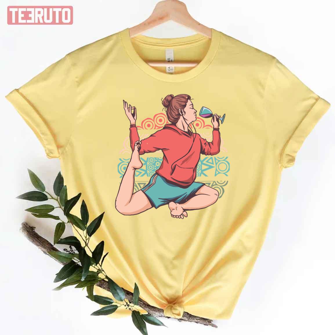 Yoga Bulkbuy Doing Yoga With A Glass Of Wine Unisex T-Shirt